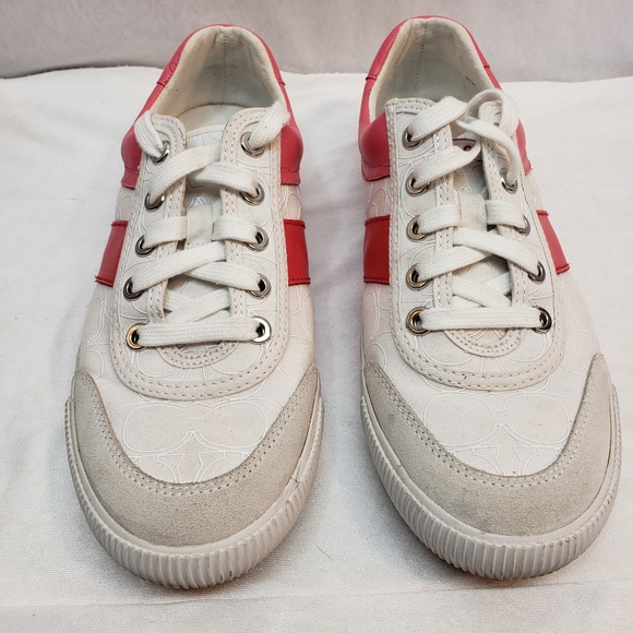 COACH Cady Canvas White Red Pink Tennis Shoe Sneaker Size 9 - Picture 5 of 8